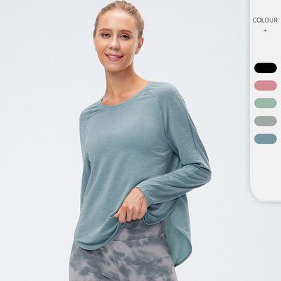 China New Yoga Wear Loose Long Sleeve Breathable Thinner Running T-shirt Quick Dry Breathable Fitness Training Clothes for sale