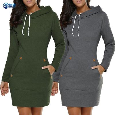 China 2022 Spring Breathable Fashion Women's New Design Hoodie Dress Solid Color Women Casual Dress for sale