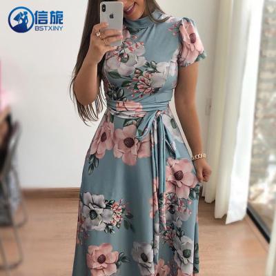 China 2022 Anti-wrinkle fashion clothes dresses floral women plus size long dresses for sale