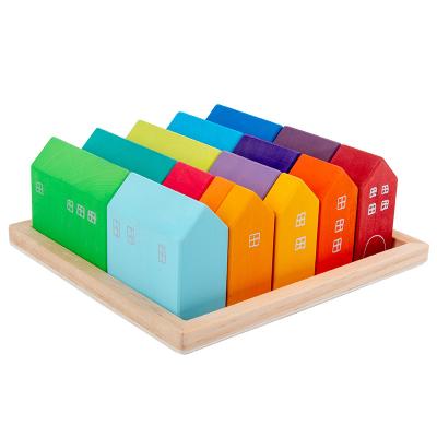 China Eco-friendly Material Wooden House Play Set Open Waldorf Block Puzzlestacker House Eco-Friendly Toys Montessori Educational Toy for sale