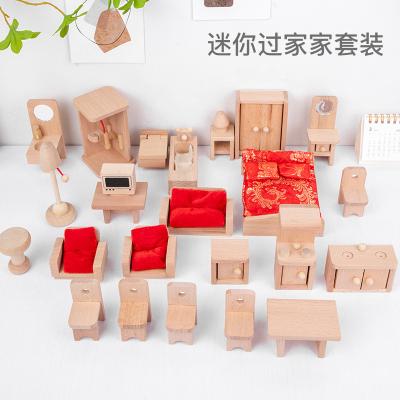 China Eco-friendly Wooden Wooden Doll House Furniture Mini Play House Simulation Model Material Small Furniture Toy Set for sale