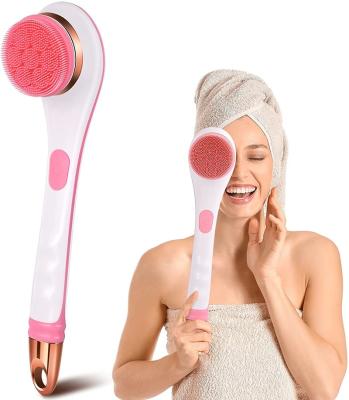 China Long Handle New Soft Back Brush Bpa Scrubber Shower Massage Silicone Bath Free Body Scrub Brush With Long Handle for sale