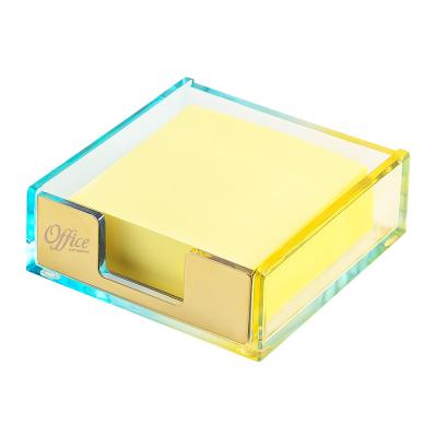 China Wholesale Durable Clear Acrylic Self Stick Memo Pad Holder Note Boxed Cube Dispenser Case For Office Home School Stylish Desk Accessory for sale