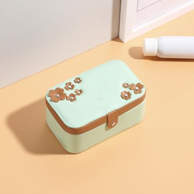 China 2020 Handcrafted Girls Travel PU Flower Leather Small Jewelry Box Organizer Jewelry Box Display Storage Case for Rings Earrings Necklaces for sale