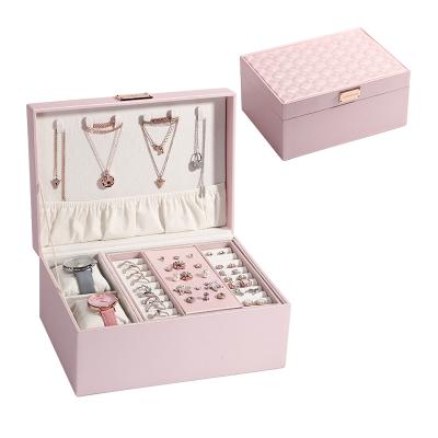 China Fashionable Luxury Wooden Velvet Ring Necklace Bracelet Gift Box 2020 Logo Pink Custom Made 1.2kgs PU Leather Jewelery Box Jewelry Box Organizer for sale