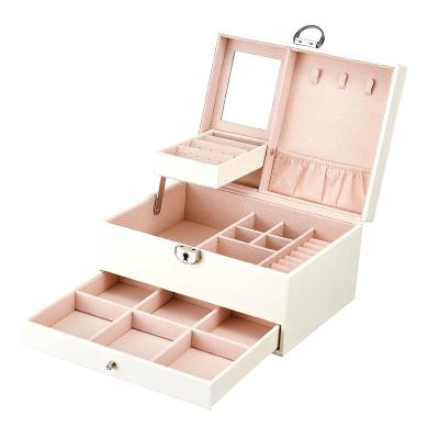 China Luxury Handmade Ring Earring Jewelery Storage Case Necklace Bracelet Packaging Box With Drawer Large PU Leather Jewelry Box Organizer for sale