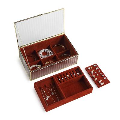 China Wholesale New Luxury Gold Jewelry Package Jewelry Storage Box Ring Earring Cosmetic Makeup Jewelery Necklace Desktop Glass Organizer for sale