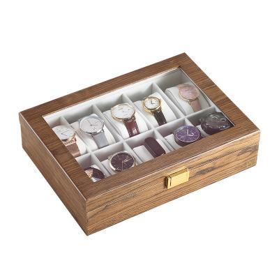 China Wholesale Custom Logo Luxury Hand Made Slotted Watch Box Velvet Showcase Organizer Wood Glass Watch Storage Packaging Box Gift 10 for sale