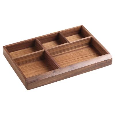 China Wholesale Custom Logo Jewelry Storage Organizer 5 Compartment Makeup Watch Wooden Tray Ring Necklace Earring Jewelry Display Jewelry Display for sale