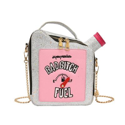 China 2021 high quality personalized hand laser sequin embroidery bags INS whimsical oil can bag creative chain handbag for sale