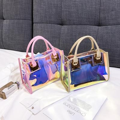 China High Quality 2021 New Style Large Capacity Jelly Bag Women Cosmetic Tote Bag For Fashion Laser Handbag Mini Set 2 Pcs for sale