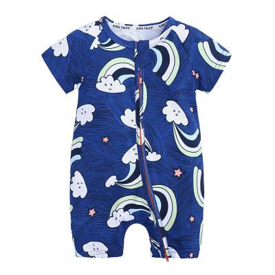 China Short Sleeeves Cartoon Cloud Pattern Printed Blue Baby Boys Clothes Short Sleeve Romper for sale