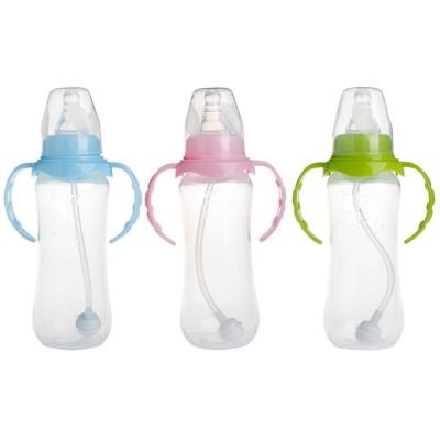 China BPA Free Standard Plastic Baby Infant Formula Neck 240ml Nipple Feeding Bottle With Straw for sale