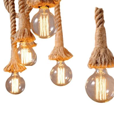 China Indoor Hemp Rope Nature Use Industrial Pendant Rustic Hanging Lights For Bedroom Restaurant Cafe Bar Country Style Length Customized for sale