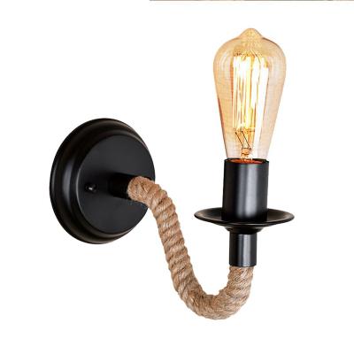 China Wooden Indoor Attic Lamp E27 110V 220V Vintage Hemp Rope Wall Lamp Vintage Hemp Rope Wall Lamp 110V 220V Outdoor Hallway Wall Lights Industrial Sconce Bedside Lamp for sale