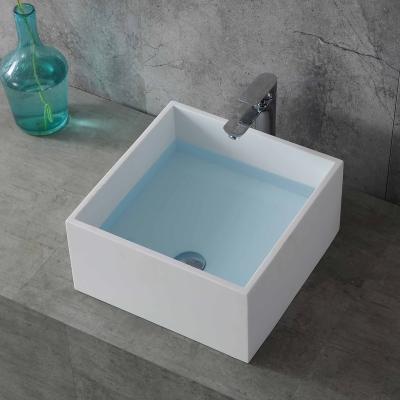 China Modern LUXSPA Small Size Rectangular artificial stone solid surface Wall Hung Corner Wash Basin Price/ Reliable Basin Sink for sale