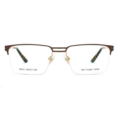 China Cheap Optical Frames Men's Half Frame Metal Eyeglass Frame Fashion Vintage Natural Eyeglass Frame for sale