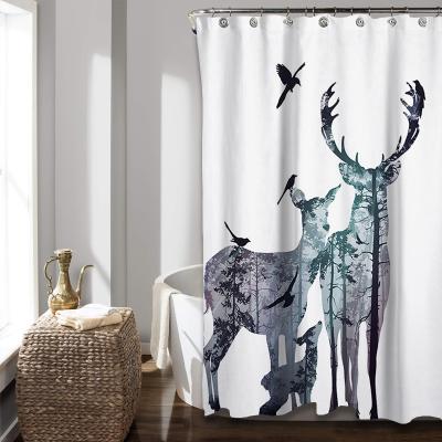 China Sustainable Waterproof Moose Pattern Polyester Animal Shower Curtain for sale