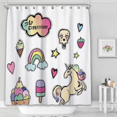 China Custom Made Viable Polyester Waterproof Unicorn Shower Logo Curtain for sale