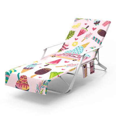 China Viable Customize 3D Printing Beach Lounger Towel Cover With Side Pockets for sale