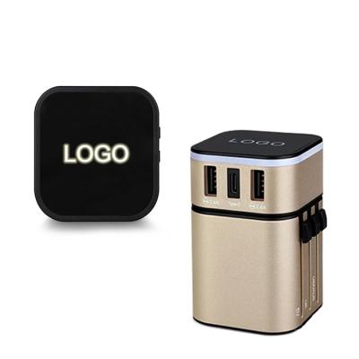 China Universal USB C Travel Adapter Residential / Multipurpose Promotional Multi Port 3.4A Adapter With Led Logo Customized for sale