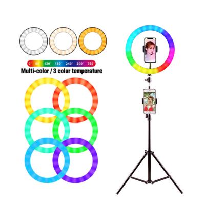 China ABS+PC 10 13 14 Soft Makeup Ringlight Multicolor LED Visual RGB Ring Light 18 Inch Selfie Lamp With Tripod Stand for sale