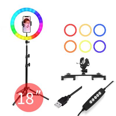 China Beauty Live Ring Light Tianmei CE CE 18 Inch 45cm 110V 45W 8 Modes Dimmable LED Remote Control RGB Ring Light With Tripod Stand for sale