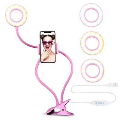 China Photogrphy Live Tianmei Clip Selfie Light with Adjustable Flexible Arms Live Stream Makeup LED Ring Light Mobile Phone Holder for sale