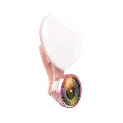 China Live Photogrphy RK47 USB Battery Powered Heart Shape Selfie Ring Fill Light With Macro Lens Make Up Live for sale