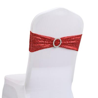 China Minimalist Wholesale spandex chair covers fashion bows chair backs elastic sequin straps suitable for wedding family restaurant decoration for sale