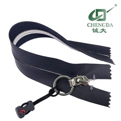 China Low MOQ CHENGDA Water Resistant Waterproof Zipper Puller For Water Sports Wear DTM Or Silver Teeth Like Rope Slider And Puller for sale