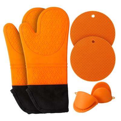 China Printed Advanced Heat Resistance Slip-Resistant Textured Handle Cooking Safe Tripod Mats Kitchen Countertop Gloves Set for sale