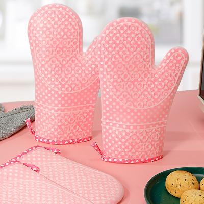 China Printed 3 Pcs Professional Heat Resistant Waterproof Gloves Anti-scalding Silicone Oven Mitts Chef For Cooking and Baking for sale