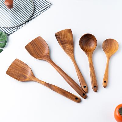 China Sustainable Restaurant Natural Wooden Rice Soup Spoon Spatula Cooking Kitchen Utensil Set for sale