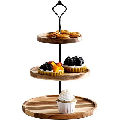 China Wooden Tiered Serving Tray 3 Tier Cupcake Stand Viable For Dessert Table Farmhouse Decor Tea Party Decorative Serving Tray Medium Tray for sale