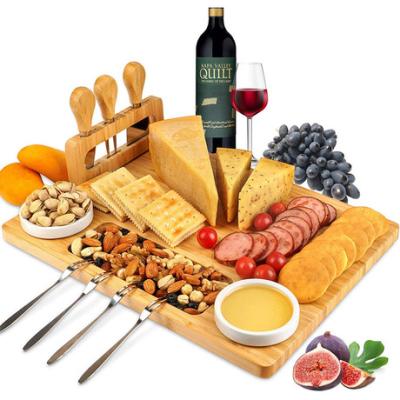 China Custom Kitchen Viable Western Creative Bamboo Tool Box Knife Board Style Cheese Cutting Board Set for sale