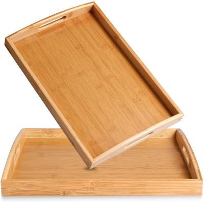 China Portable Viable Bed Breakfast Dinner Eating Trays For Living Room Restaurants 2 Pack Bamboo Serving Tray With Handles for sale