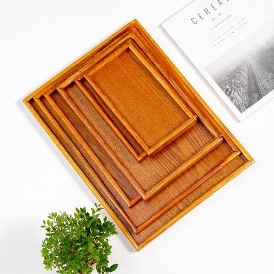 China Sustainable Universal Bamboo Wooden Serving Tray Snack Tray Set Rectangular Breakfast Dinner Bamboo Trays With Handle for sale