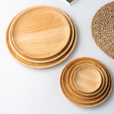 China Sustainable Coffee Tea Fruit Trays Party Dinner Dish Bamboo Wood Round Plates Serving Tray for sale