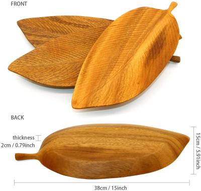 China Sustainable Wooden Serving Tray Plate, Natural Wooden Food Tray Cheese Board Decorative Walnut Leaf Dish, Fruit Salad Snack Bread Dish for sale