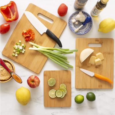 China Viable Fruit Border Consecrated Bamboo Three Piece Cutting Board Rectangular Kitchen Cutting Board Set for sale