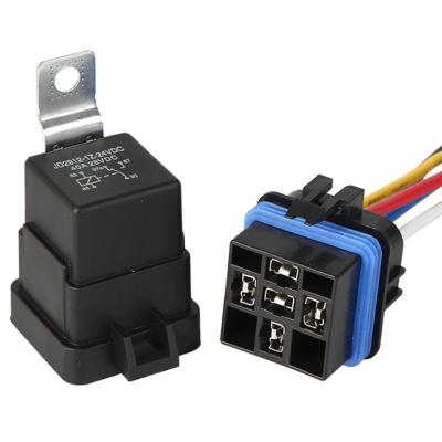 China 5 Pin Waterproof Auto Relay 12V 40A Heavy Duty Relay With 14AWG Wire Harness Base Set Car Relay JD9127 for sale