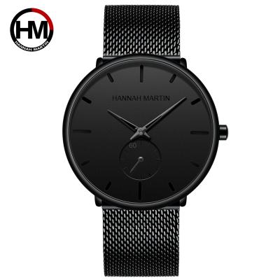 China Hannah Martin Mens Luxury Black Minimalist Water Resistant Strap Watches Hot Sale Stainless Steel Mesh Band Quartz Analog Wrist Watches for sale