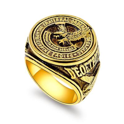 China FASHIONABLE Custom Mens Jewelry High Quality Military Cool Eagles Titanium Stainless Steel Vintage Personalized Gold Finger Ring for sale