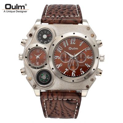 China The Date Oulm Hp3364 Automatic Multifunctional Casual Leather Watch Strap Luxury Men's Style Luminous Big Dial Military Alloy Square Quartz Watches for sale