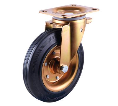 China PIVOT 8 Inch Gold Steel Core Swivel Waste Bin Caster With Black Rubber Wheel for sale