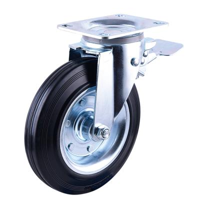 China PIVOT 8 Inch Steel Core Brake Total Waste Bin Caster With Black Rubber Wheel for sale