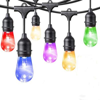 China Color Adjustment 48ft Color Changing Outdoor String Lights Shatterproof S14 15 Edison Bulbs RGB String Lights for sale