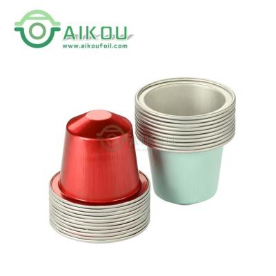 China Eco-friendly disposable food grade aluminum tea and coffee canister with lid match empty coffee machine nespresso coffee capsules for sale