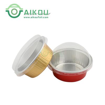 China Disposable 54ml Brightly Colored Round Aluminum Foil Cup Cake Baking Tray for sale